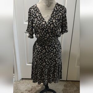Idyllwind Black and Cream Floral Midi Dress